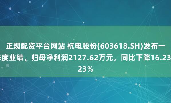 正规配资平台网站 杭电股份(603618.SH)发布一季度业绩,归母净利润2127.62万元,同比下降16.23%